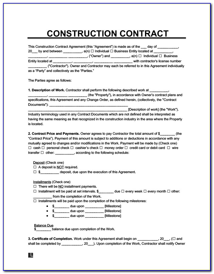 Construction Contractor Contract Sample