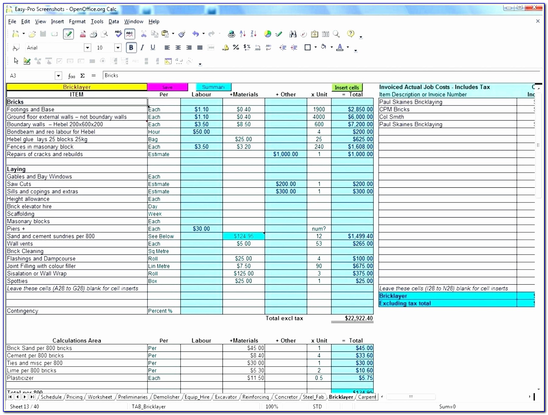 Construction Cost Estimating Templates Excel