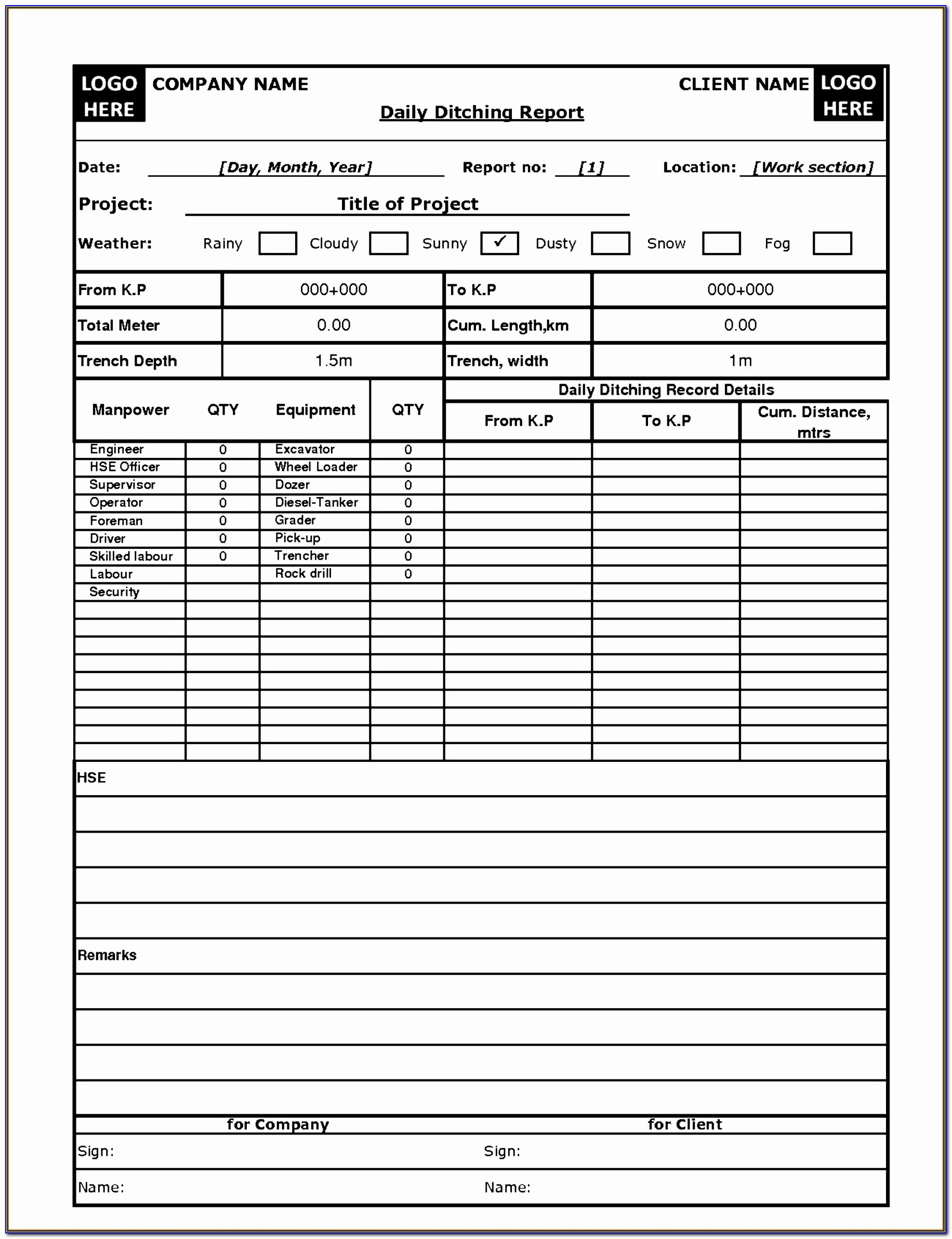 Construction Daily Log Report Template