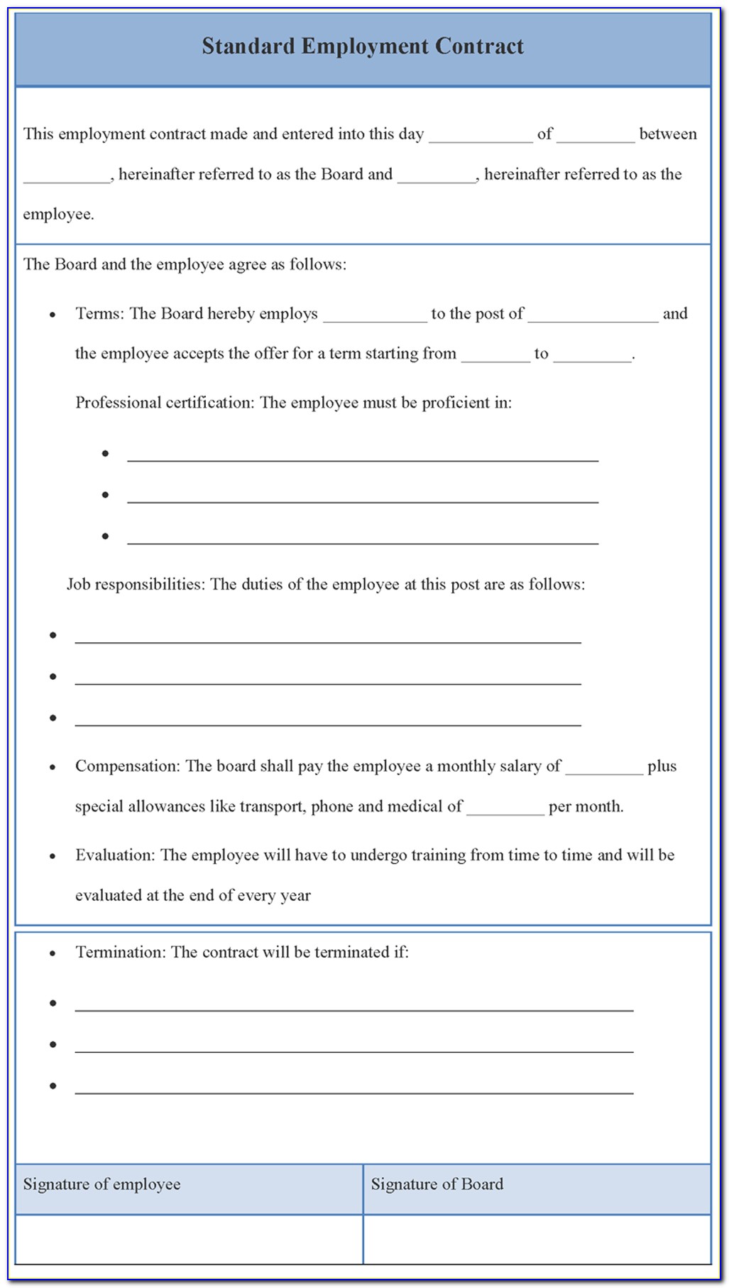 Construction Employment Contract Sample