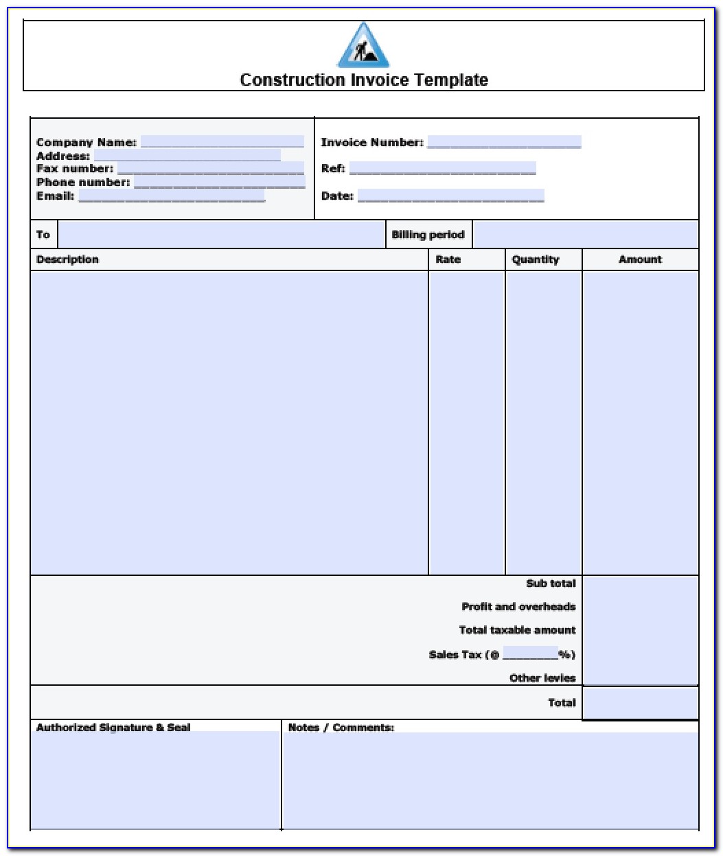 Construction Invoice Template Free Word