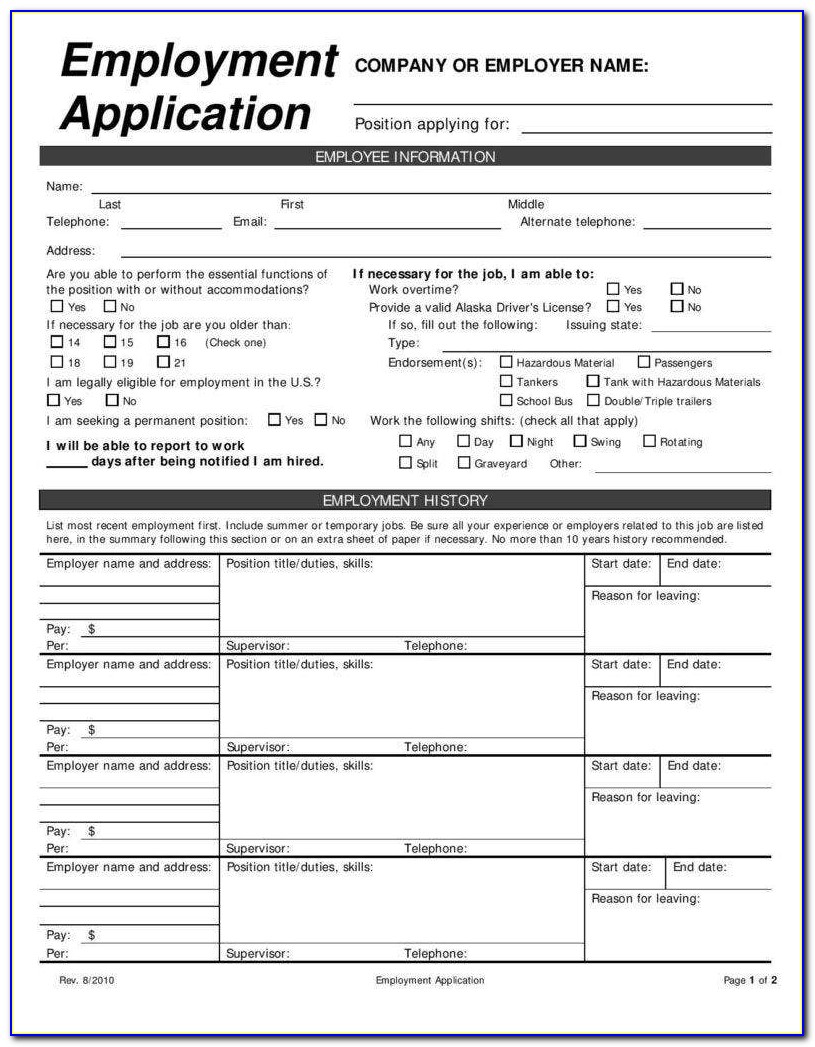 Construction Job Application Form Example