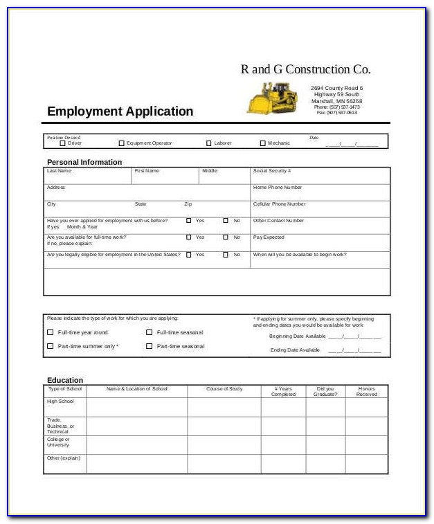 Construction Job Application Template