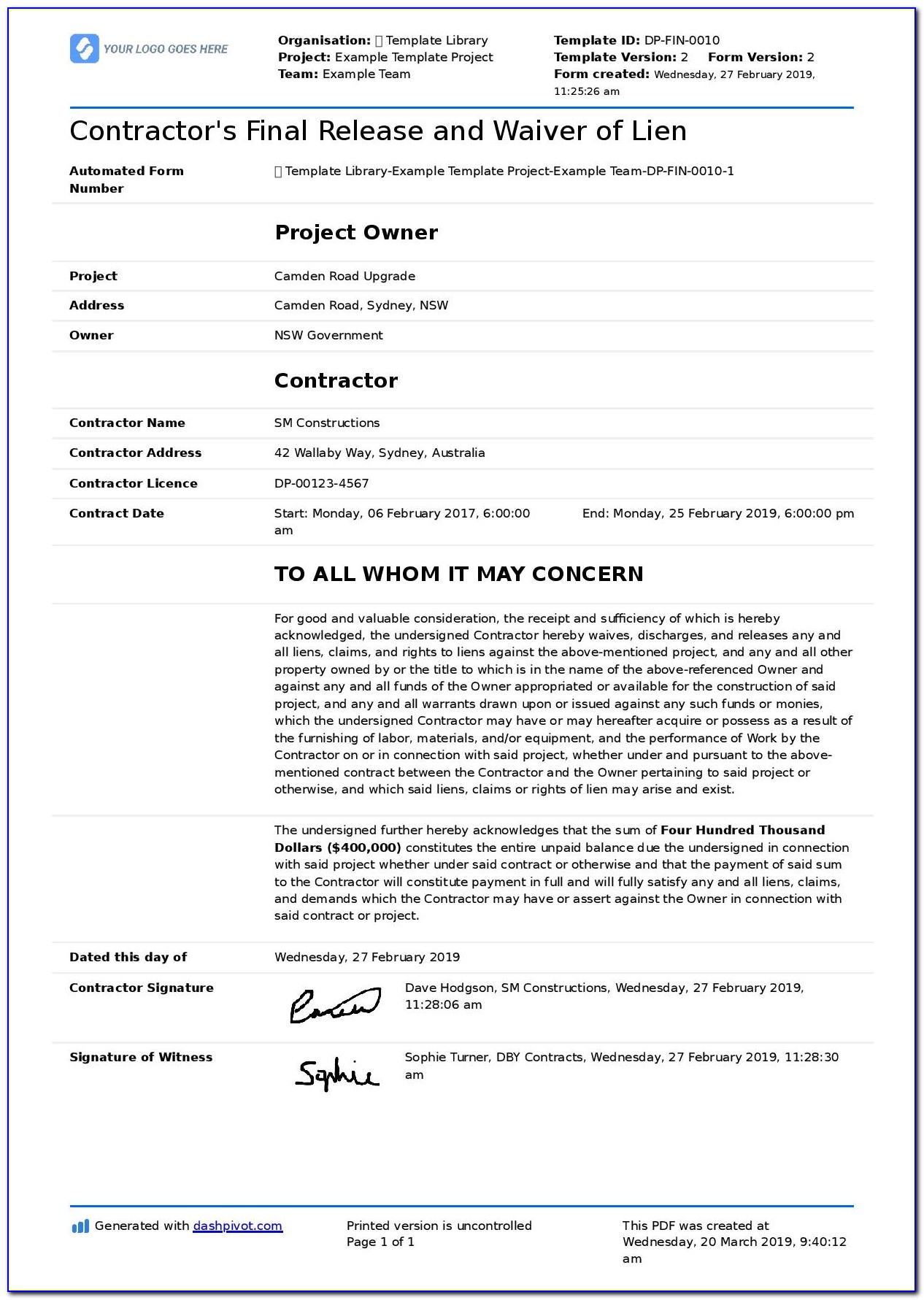 Construction Lien Waiver Release Forms