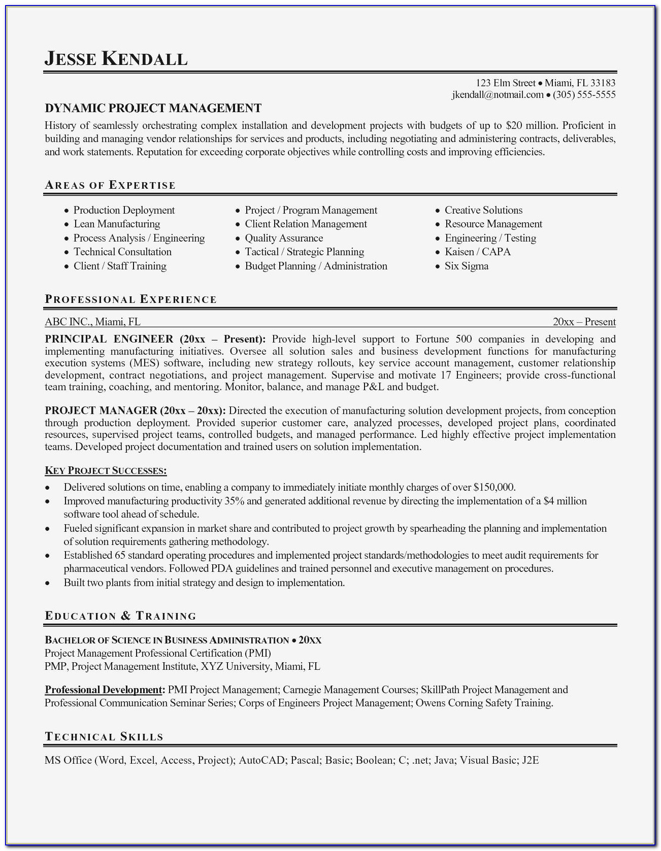 Construction Manager Resume Format