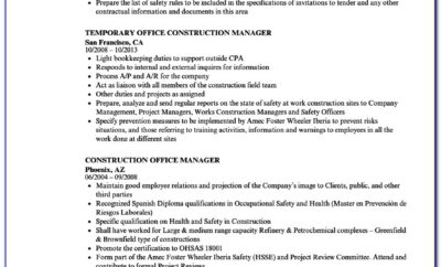 Construction Office Manager Resume Example
