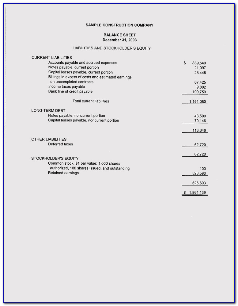 Construction Profit And Loss Statement Sample
