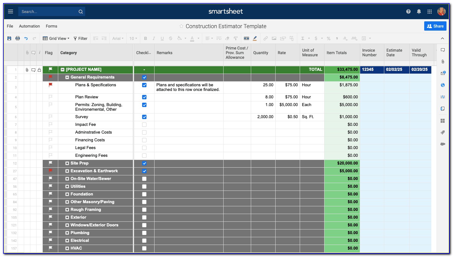 Construction Project Costing Template Excel