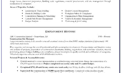 Construction Project Manager Resume Format