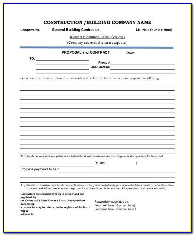 Construction Proposal Template Freeware