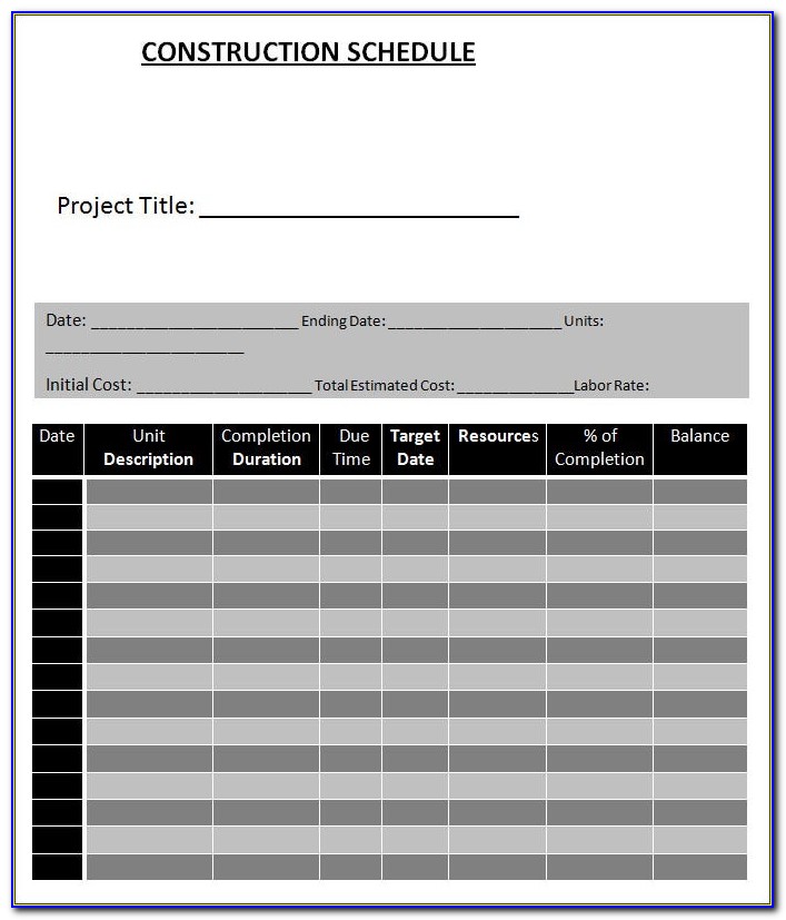 Construction Schedule Template Residential Excel Workbook Template