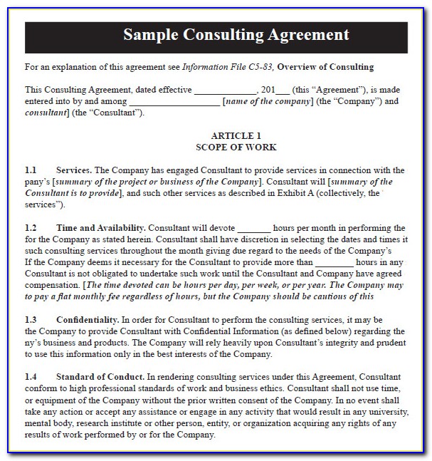 Consultant Agreement Template South Africa