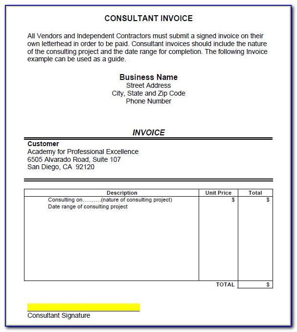 Consulting Invoice Template Xls
