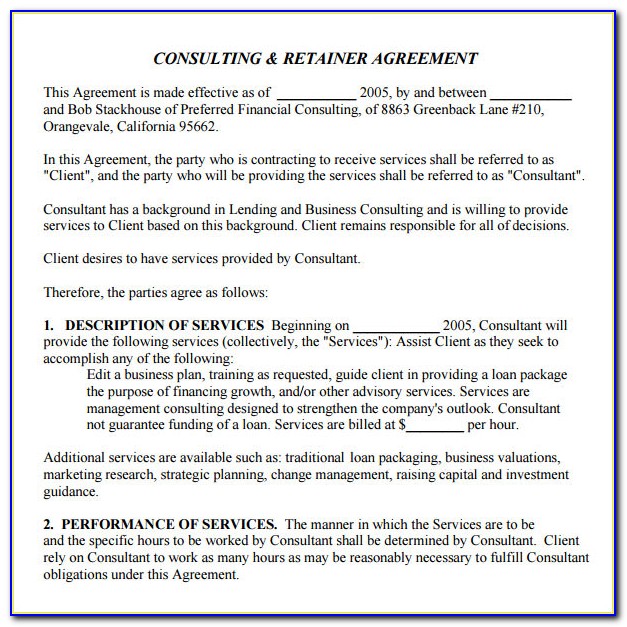 Consulting Retainer Agreement Sample