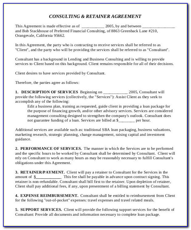 Consulting Services Agreement Sample With Retainer