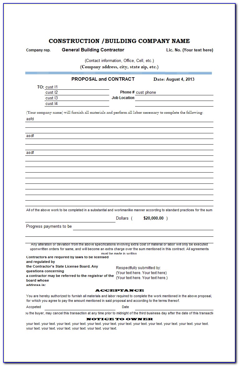 Contract Bid Proposal Format