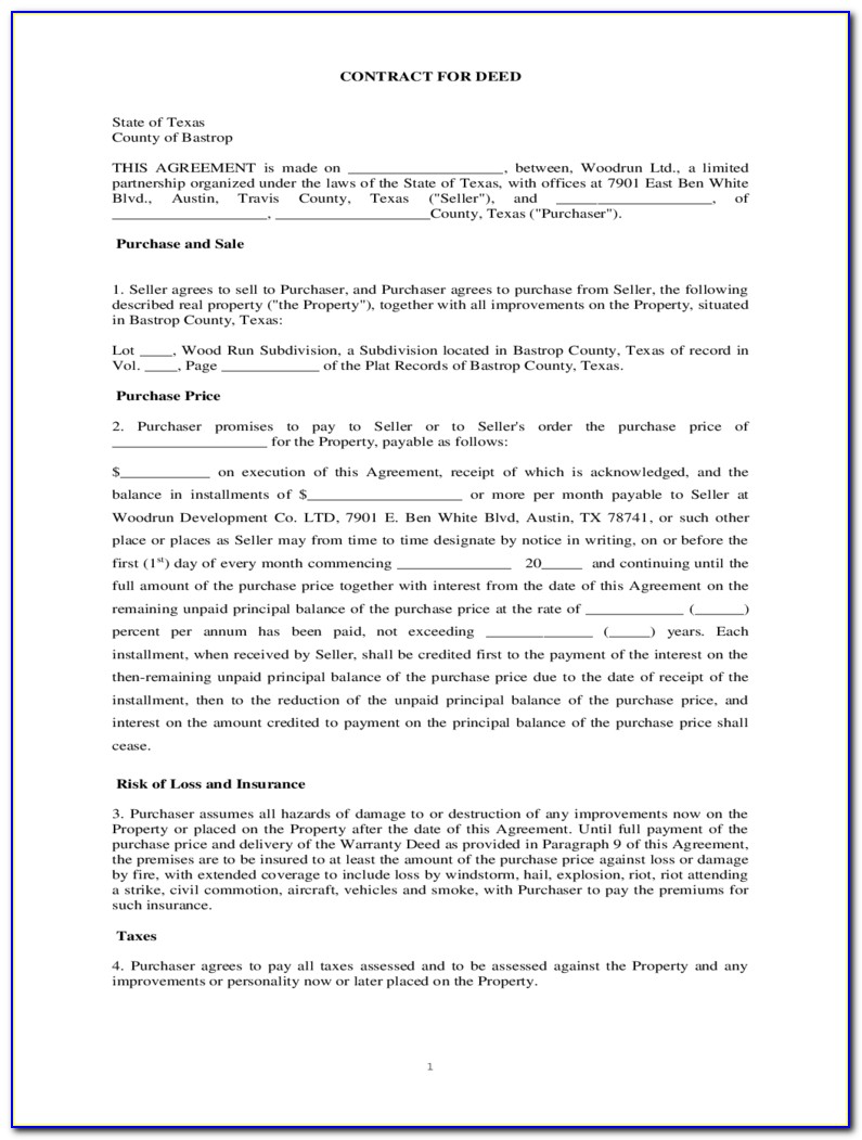 Contract For Deed Form Pdf Texas