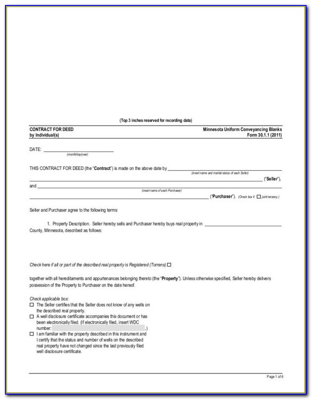 Contract For Deed Forms Mn