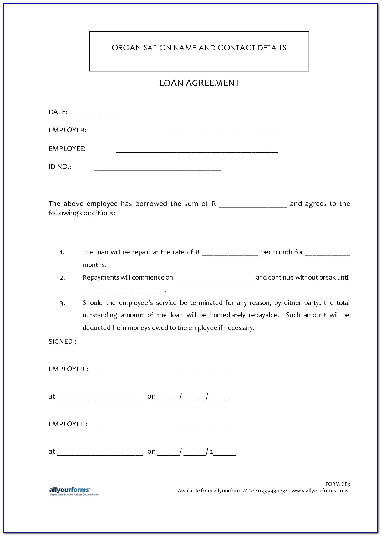 Contract For Lending Money Template Free