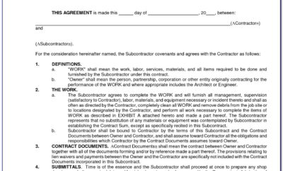 Contract For Subcontractors Template