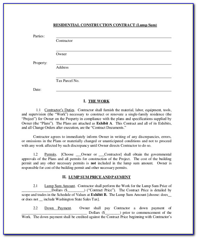 Contract Form For Construction Work