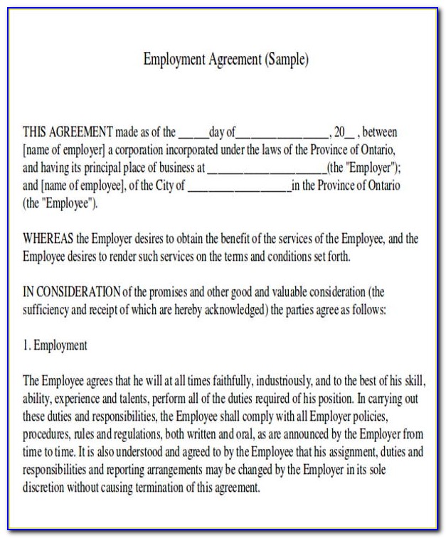 Contract Job Agreement Sample