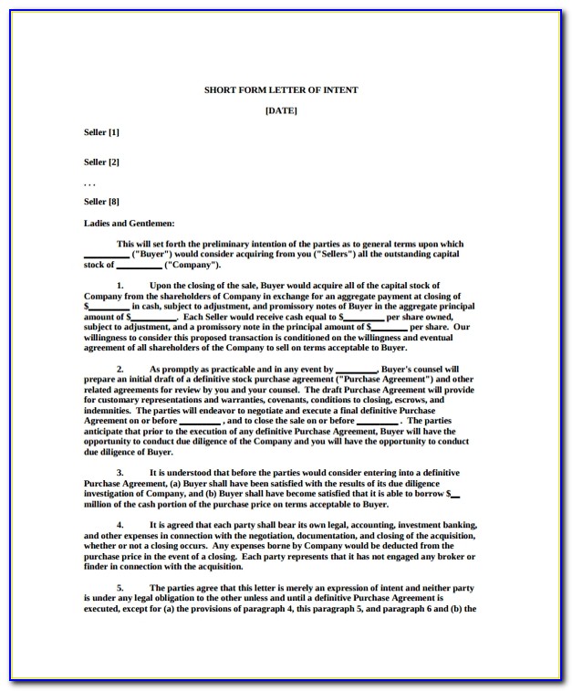 Contract Letter Of Intent Template