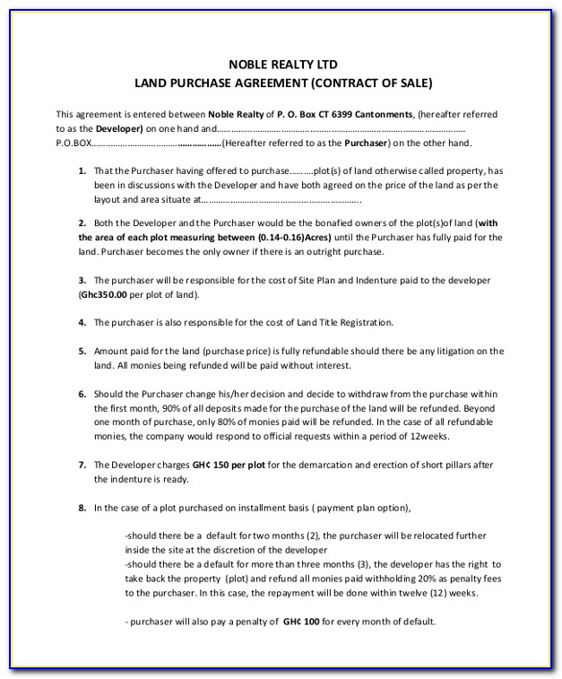Contract Of Sale Of Immovable Property Template