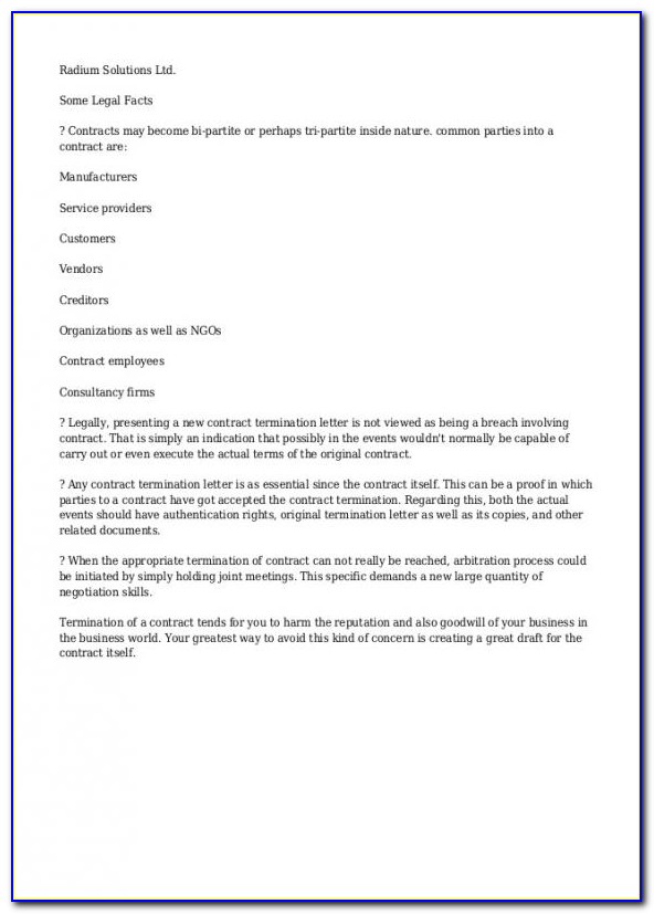 Contract Termination Letter Sample Free