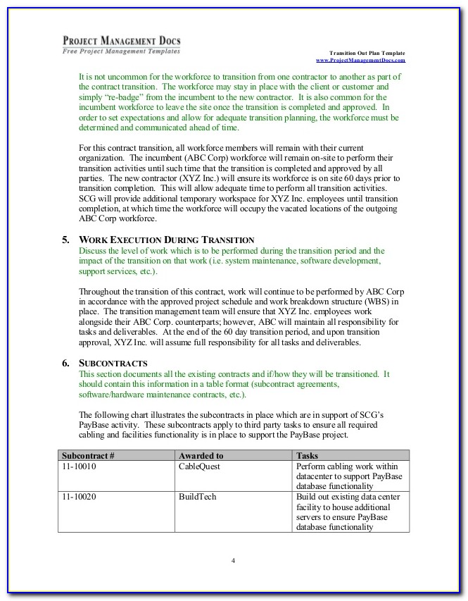 Contract Transition Plan Template