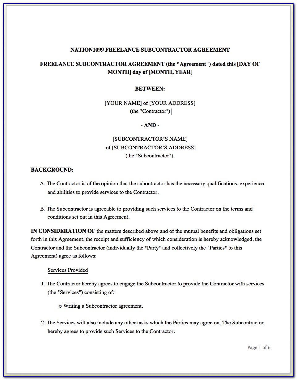 Contractor Agreement Template Pdf