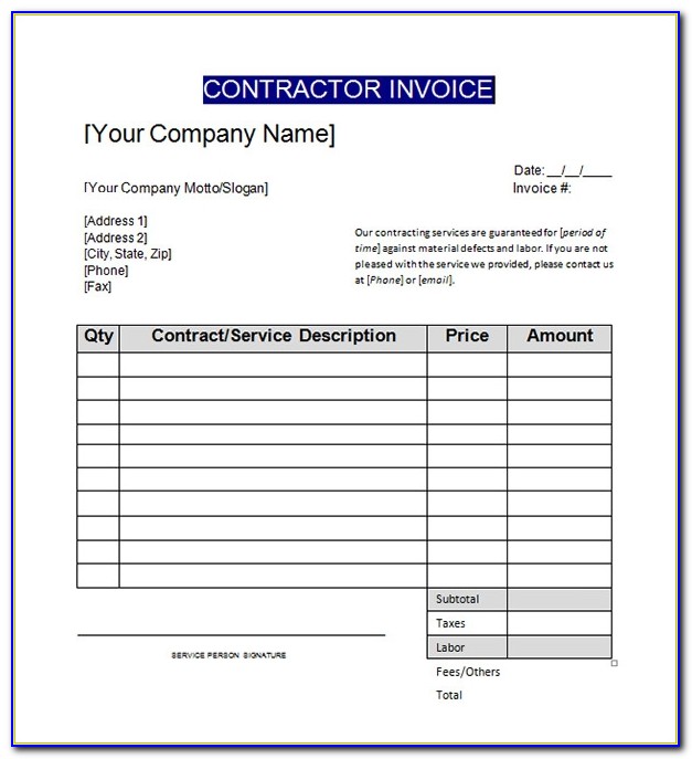 Contractor Invoice Form Excel