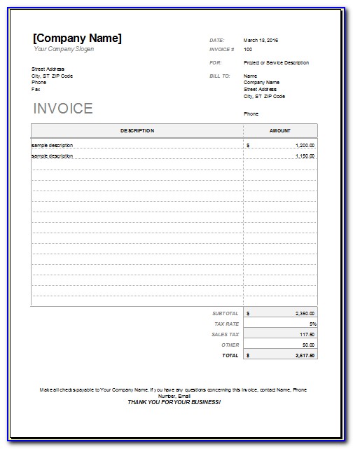 Contractor Invoice Format In Excel