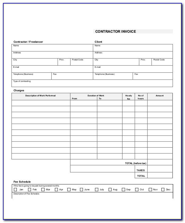Contractor Invoice Template Excel Uk