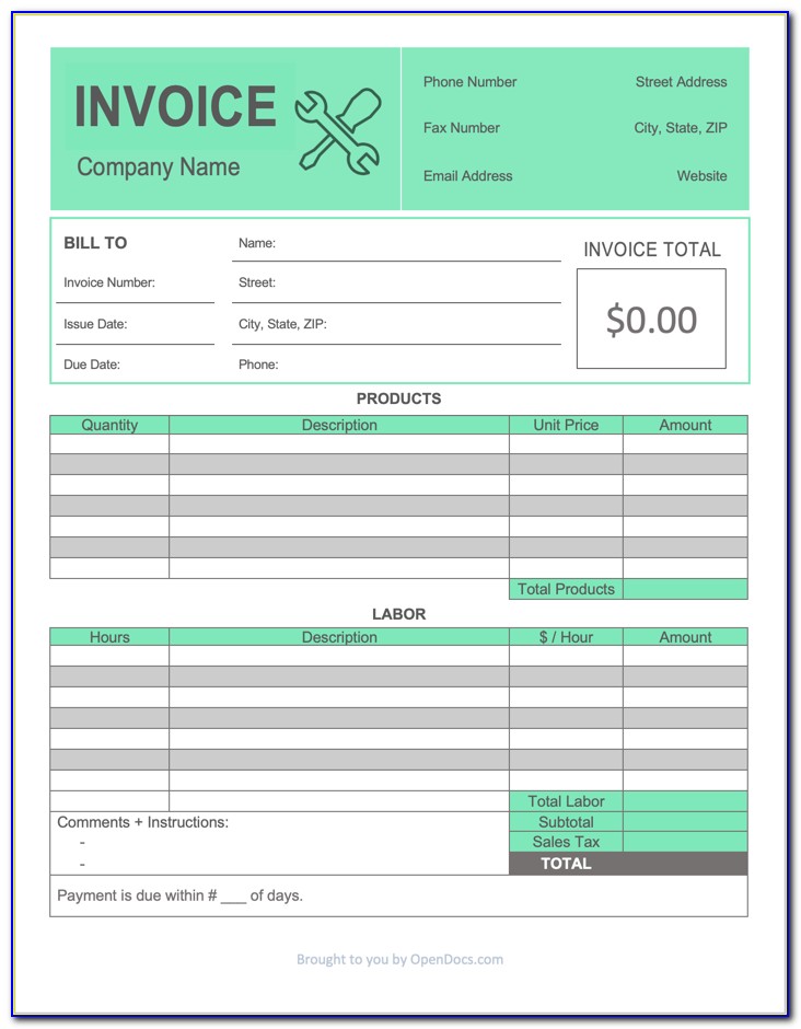 Contractor Invoice Templates Excel