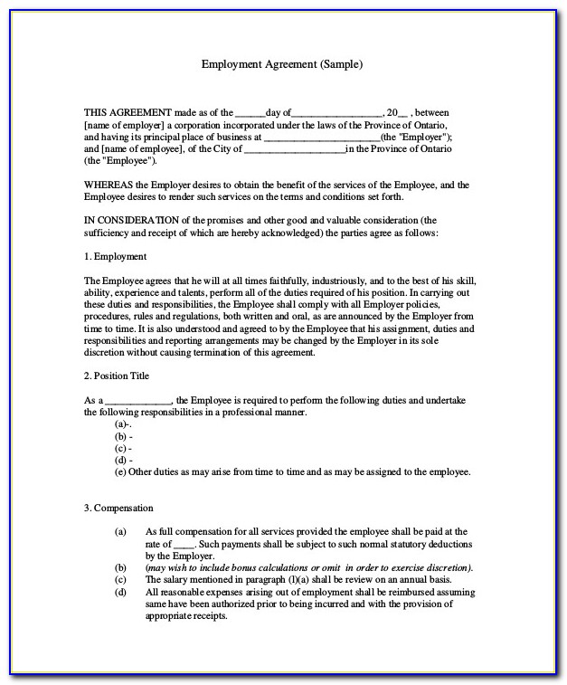 Contractor Work Agreement Sample