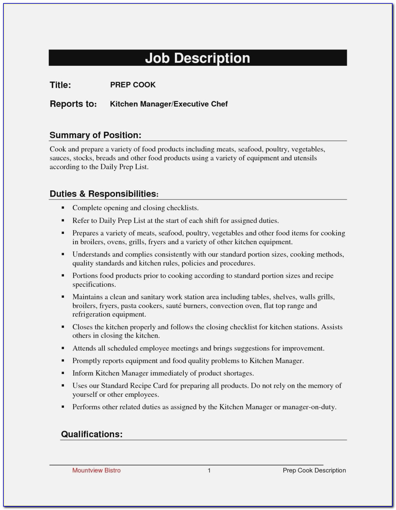 Cook Resume Templates Free