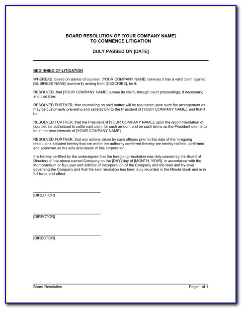 Corporate Board Of Directors Resolution Form Texas