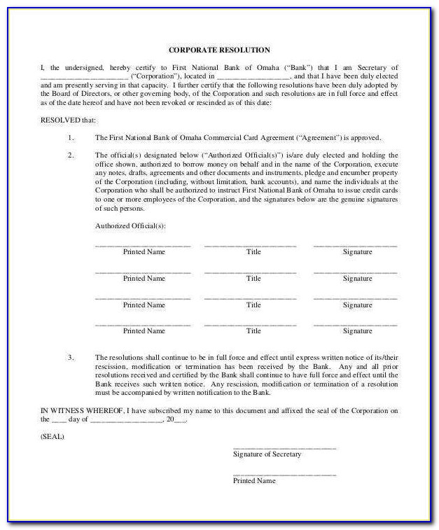 Corporate Board Resolution Form
