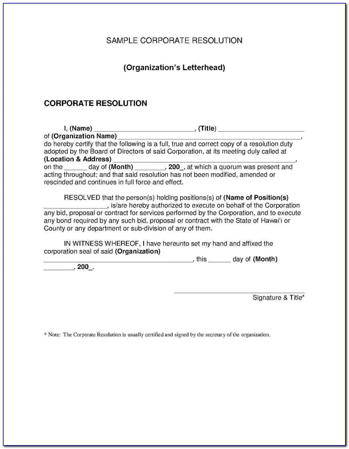 Corporate Resolution Identifying Authorized Signers Template
