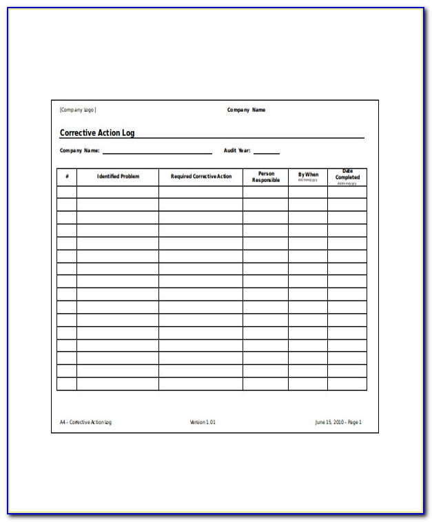 Corrective Action Form Template Free Download