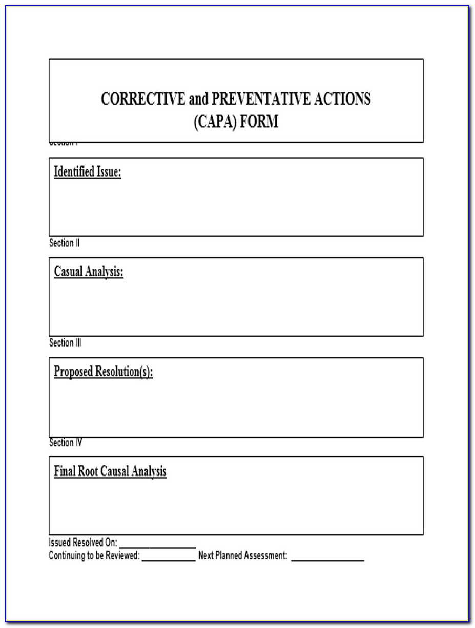 Corrective Action Request Form Template