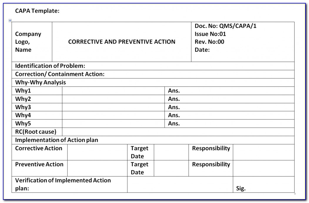 Corrective Action Template Forms