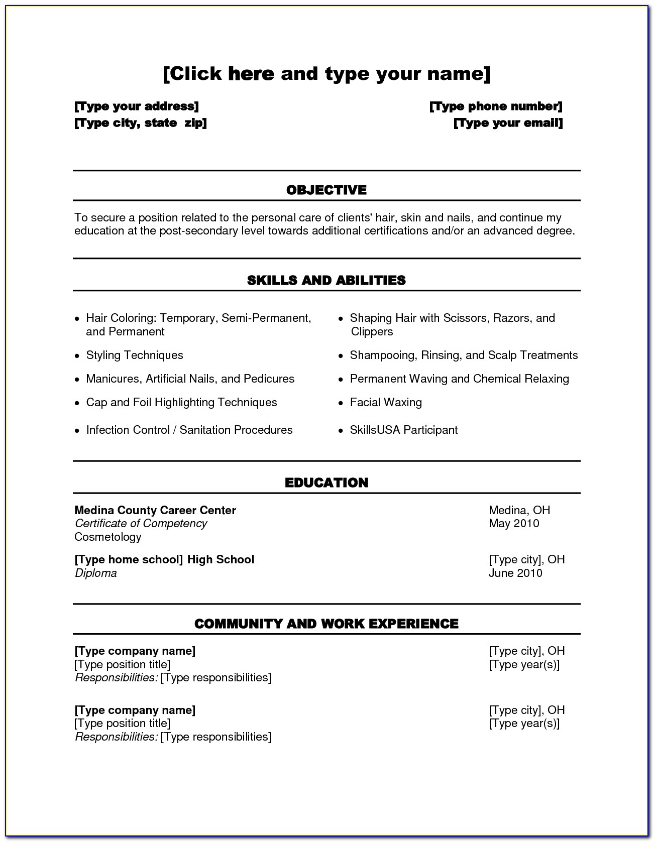 Cosmetologist Resume Templates Samples
