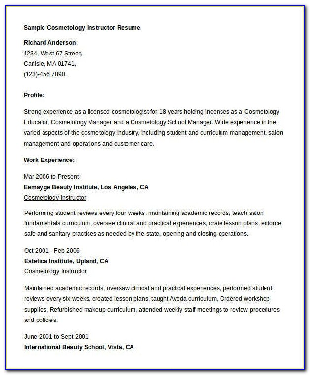 Cosmetology Instructor Resume Templates