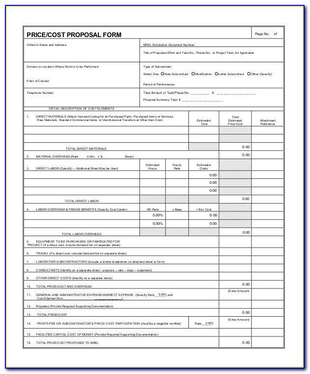 Cost Proposal Sample Template