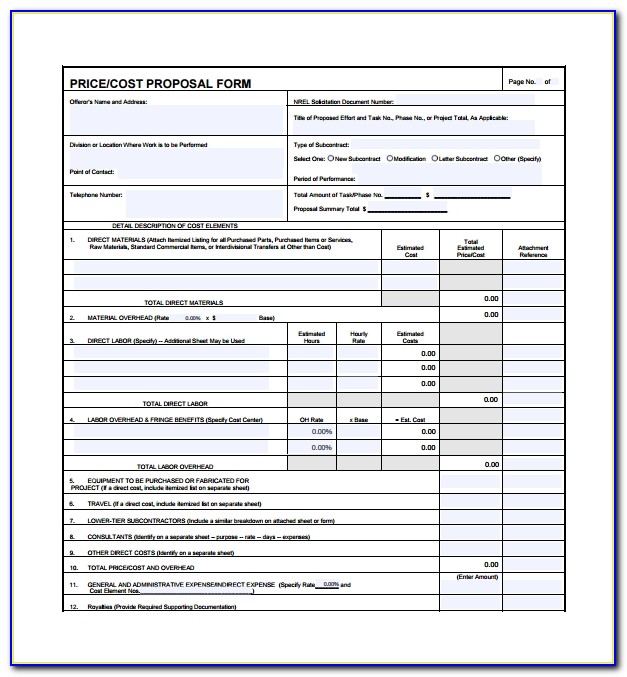 Cost Proposal Template Free