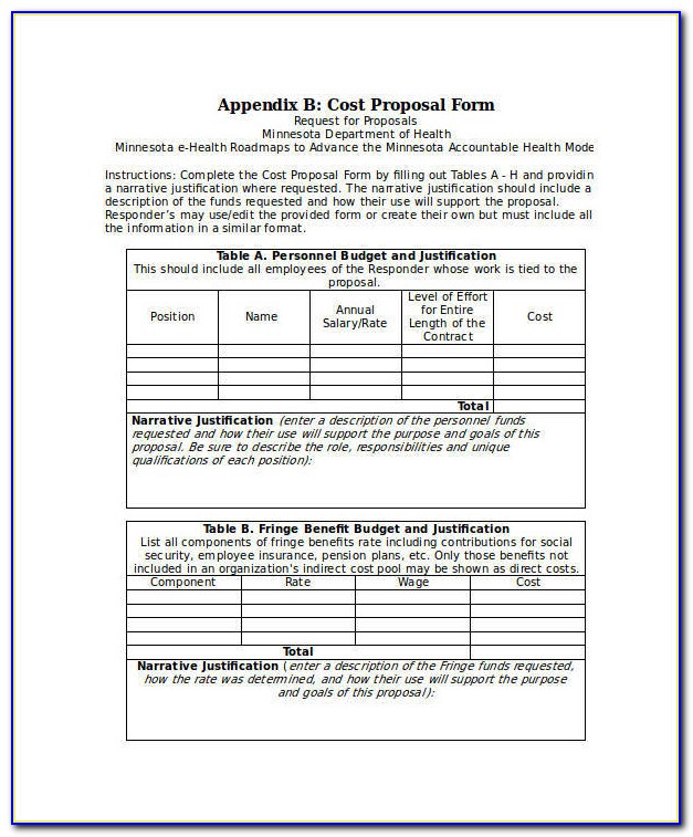 Cost Proposal Template Tender