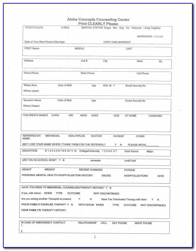 Counseling Intake Form Examples