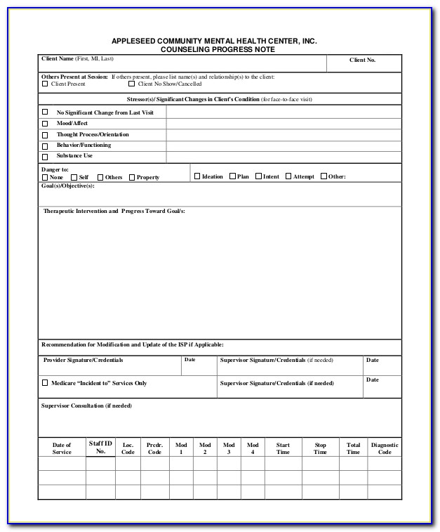 Counseling Progress Note Form